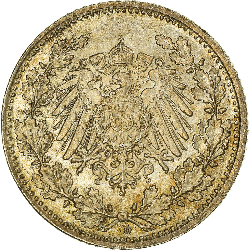 Coin, GERMANY - EMPIRE, 1/2 Mark, 1918, Munich, AU(55-58), Silver, KM:17