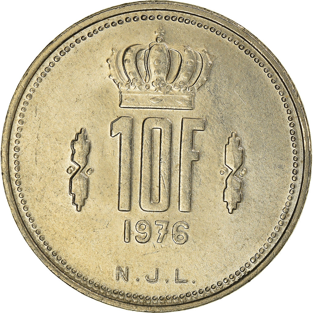 Moneta, Luksemburg, Jean, 10 Francs, 1976, AU(50-53), Nikiel, KM:57