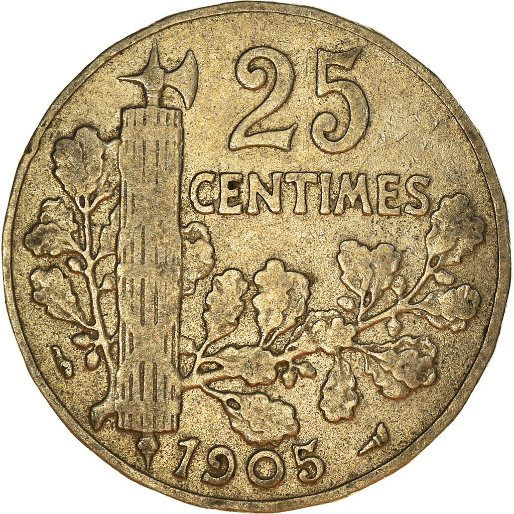 Moneta, Francja, Patey, 25 Centimes, 1905, EF(40-45), Nikiel, KM:856