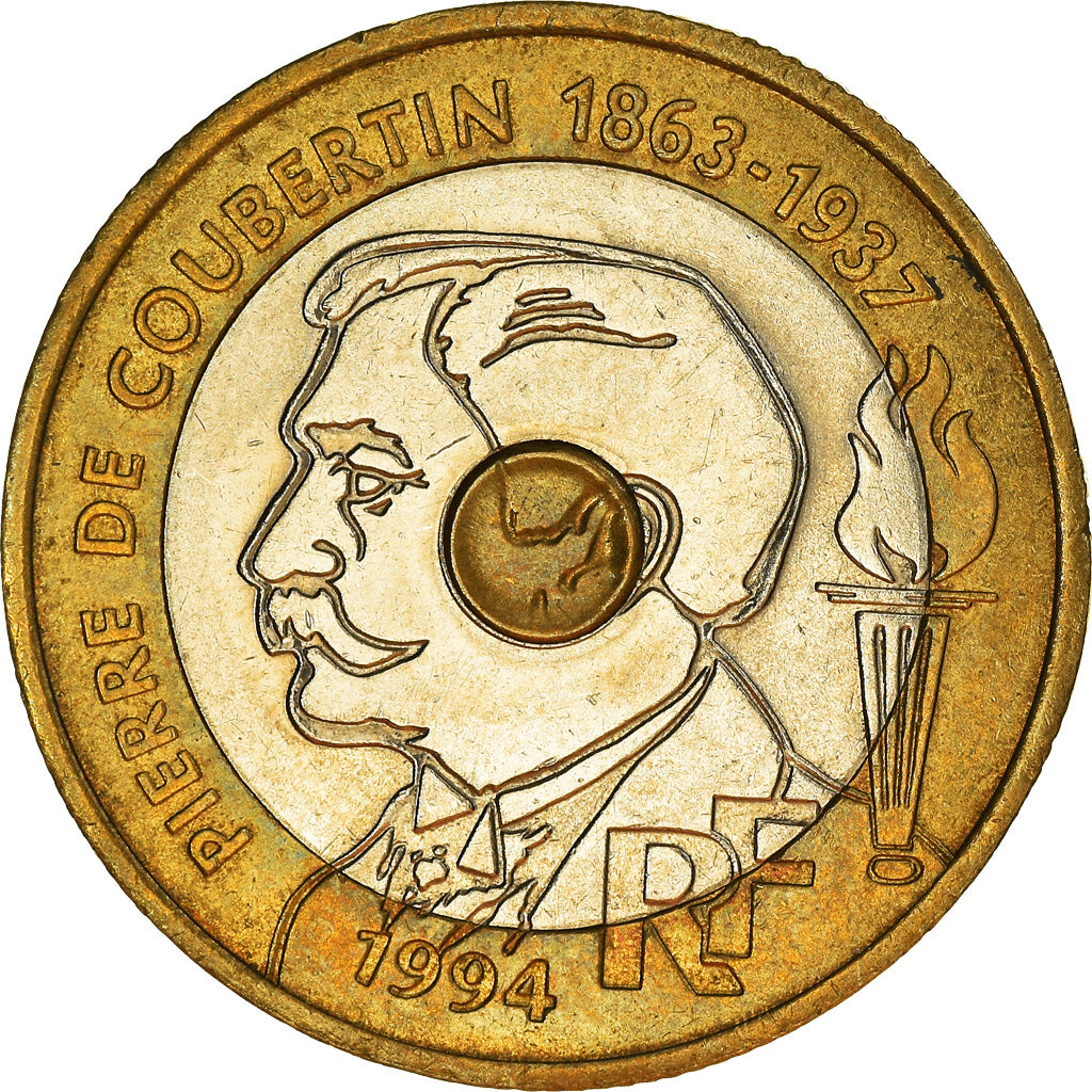 Coin, France, Pierre de Coubertin, 20 Francs, 1994, EF(40-45), Tri-Metallic