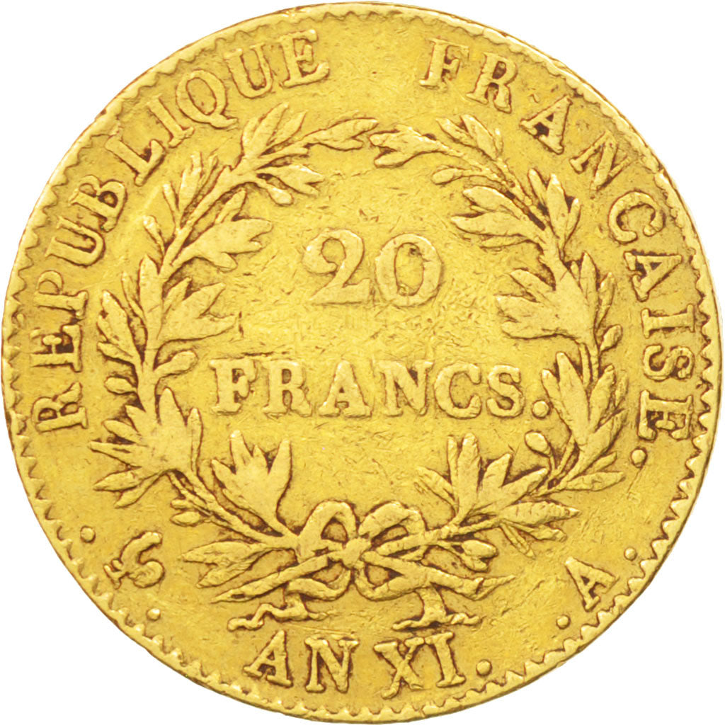 France, 20 Francs, An XI, Paris, VF(30-35), Gold, KM:651