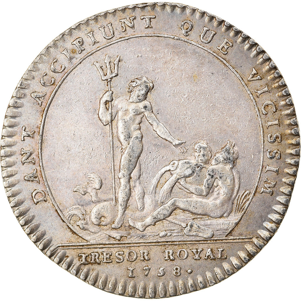 Francja, Token, Louis XV, Trésor Royal, Historia, 1758, Roettiers fils