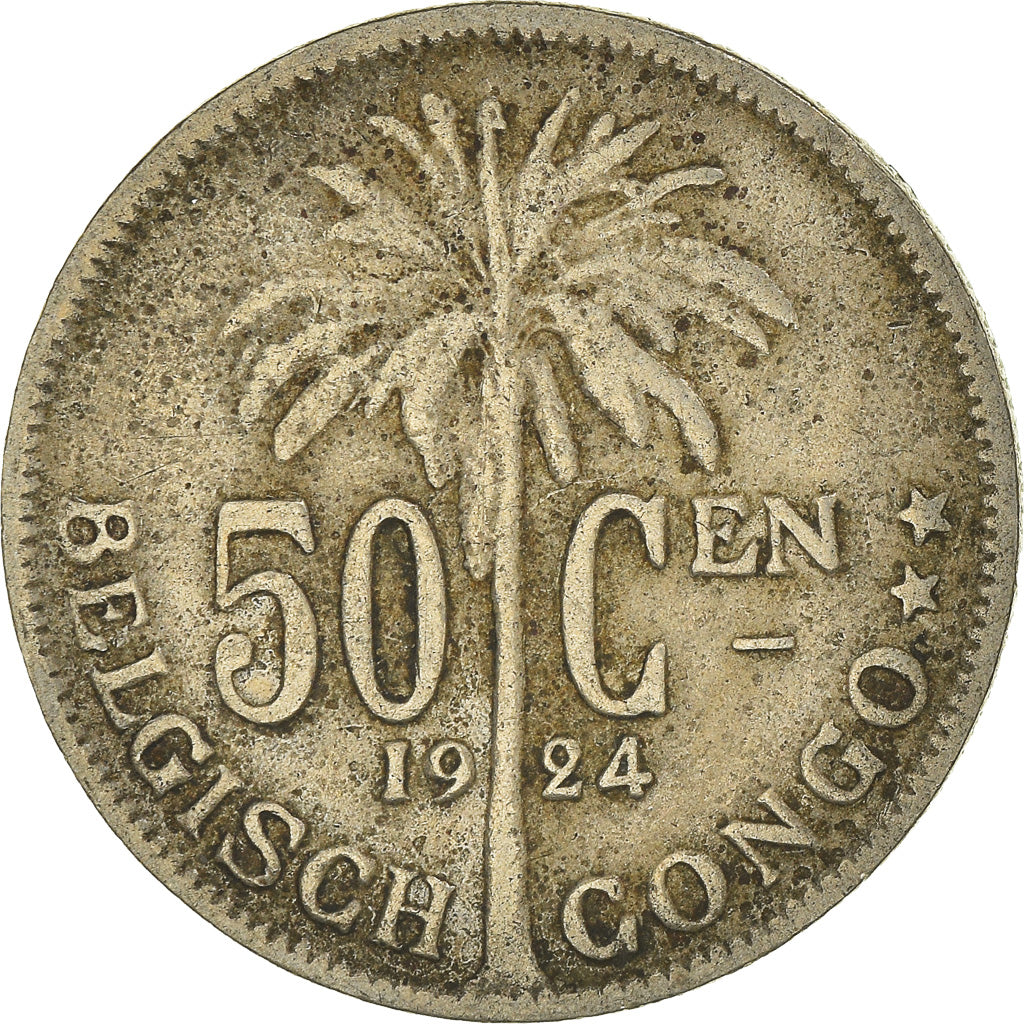 Coin, Belgian Congo, 50 Centimes, 1924, VF(20-25), Copper-nickel, KM:23