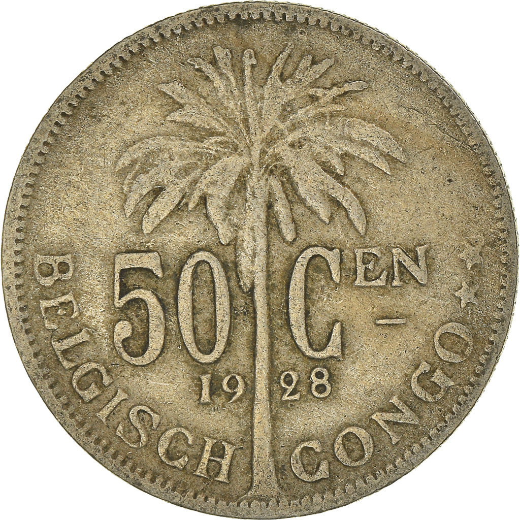 Coin, Belgian Congo, 50 Centimes, 1928, EF(40-45), Copper-nickel, KM:23