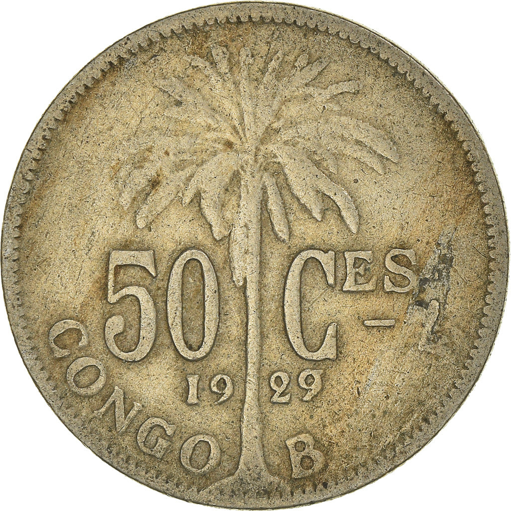 Coin, Belgian Congo, 50 Centimes, 1929, 9/7, VF(30-35), Copper-nickel, KM:22