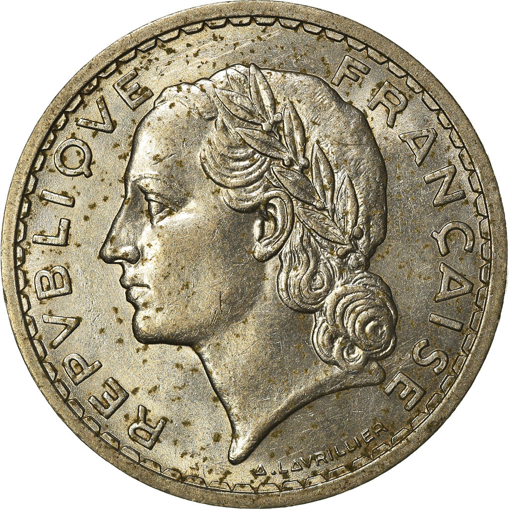 Moneta, Francja, Lavrillier, 5 Francs, 1938, Paris, EF(40-45), Nikiel, KM:888