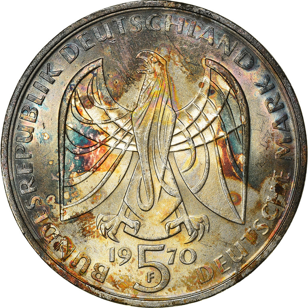 Coin, GERMANY - FEDERAL REPUBLIC, 5 Mark, 1970, Stuttgart, Germany, EF(40-45)