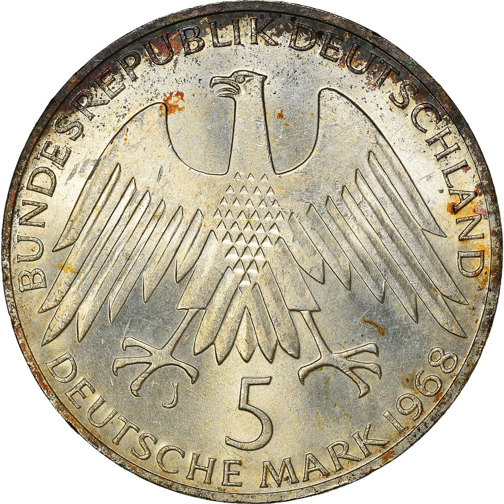 Coin, GERMANY - FEDERAL REPUBLIC, 5 Mark, 1968, Hamburg, Germany, AU(55-58)