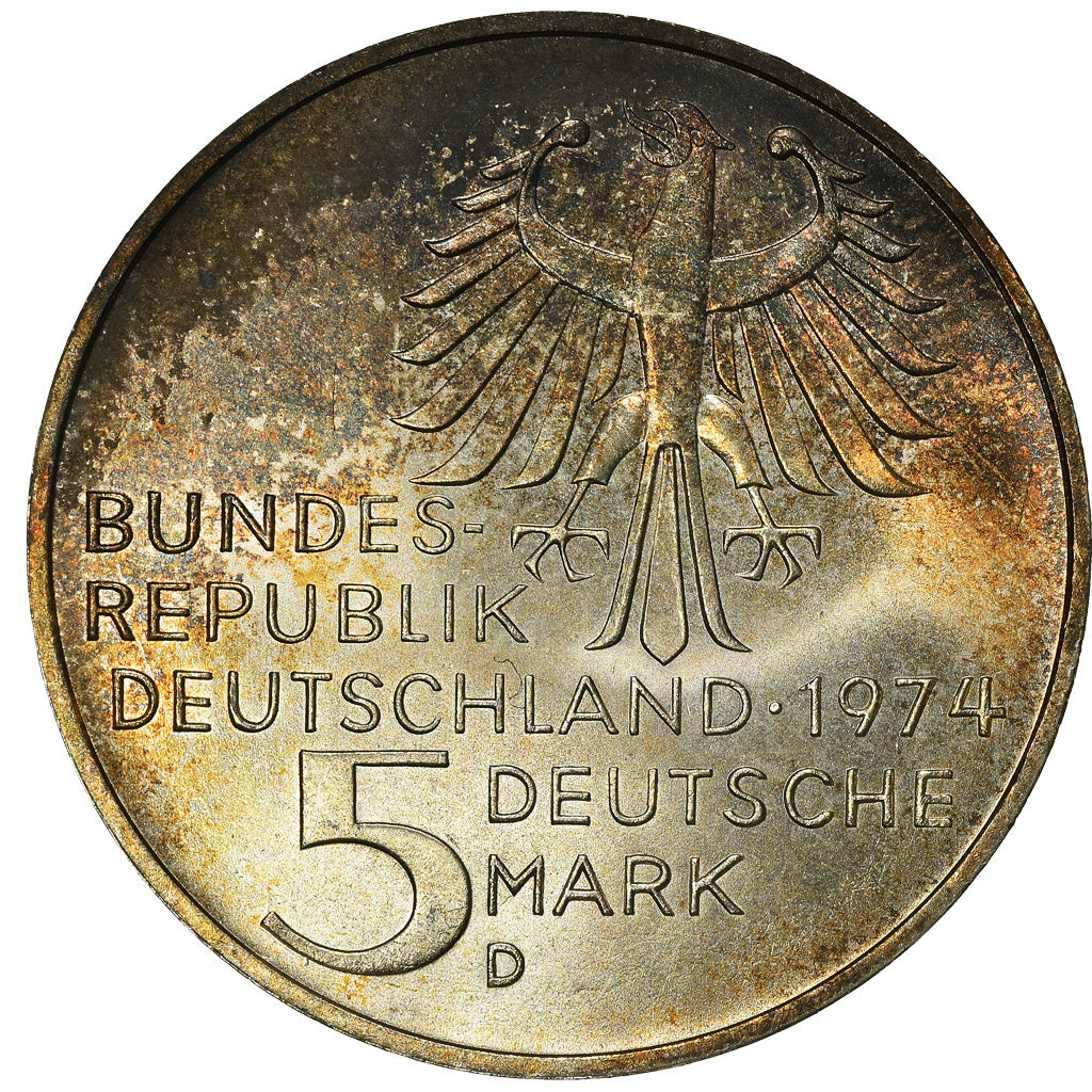 Coin, GERMANY - FEDERAL REPUBLIC, 5 Mark, 1974, Munich, Germany, AU(50-53)
