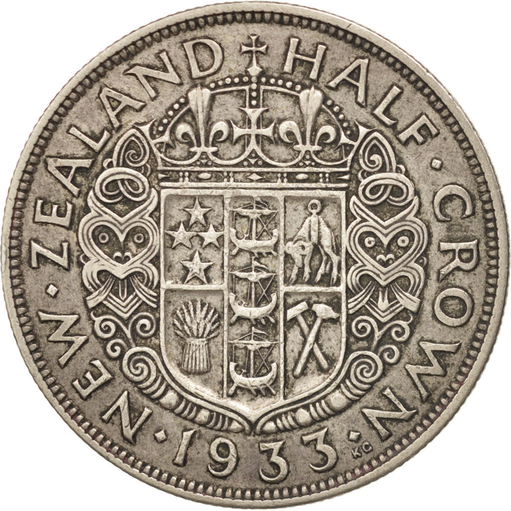 Monnaie, Nouvelle-Zélande, George V, 1/2 Crown, 1933, TTB, Argent, KM:5