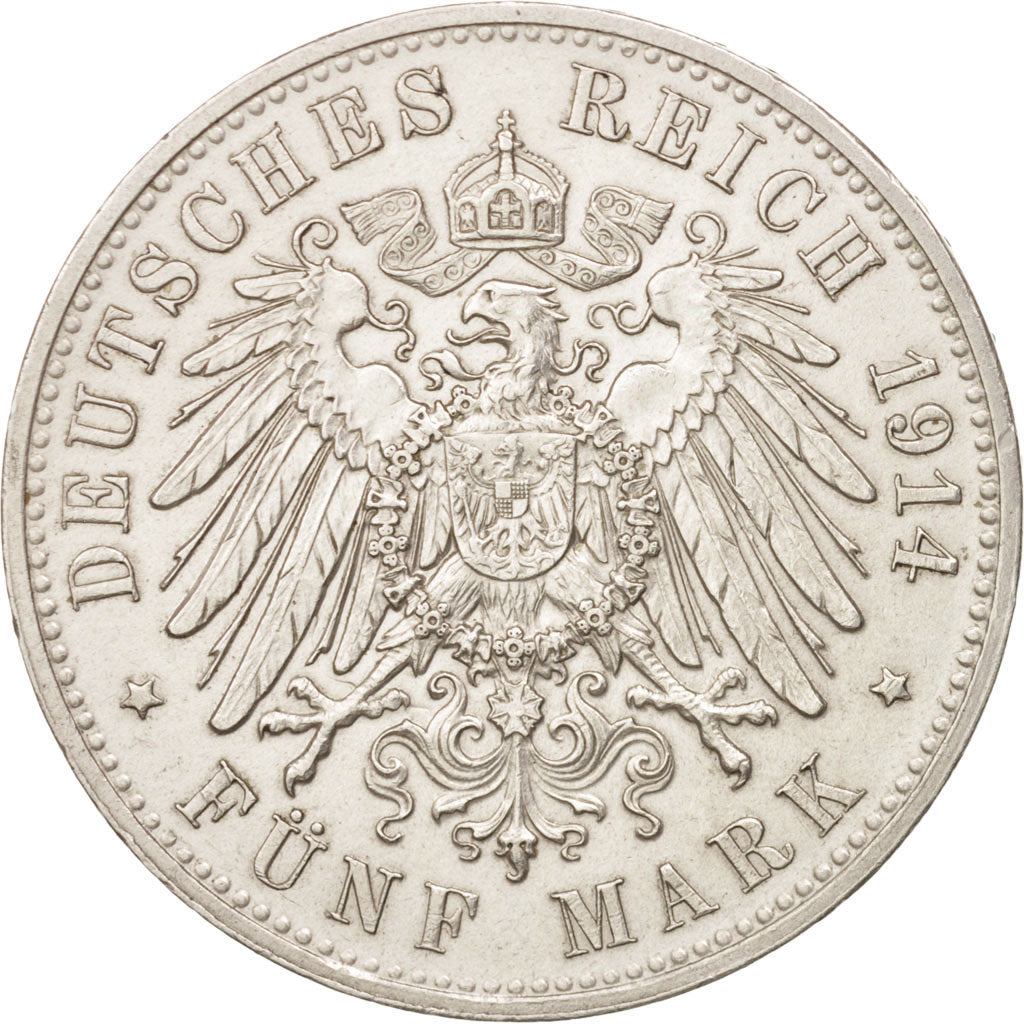 German States, SAXONY-ALBERTINE, Friedrich August III, 5 Mark, 1914 E, KM:1266