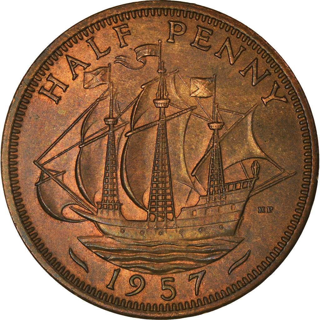 Monnaie, Grande-Bretagne, Elizabeth II, 1/2 Penny, 1957, SUP, Bronze, KM:896