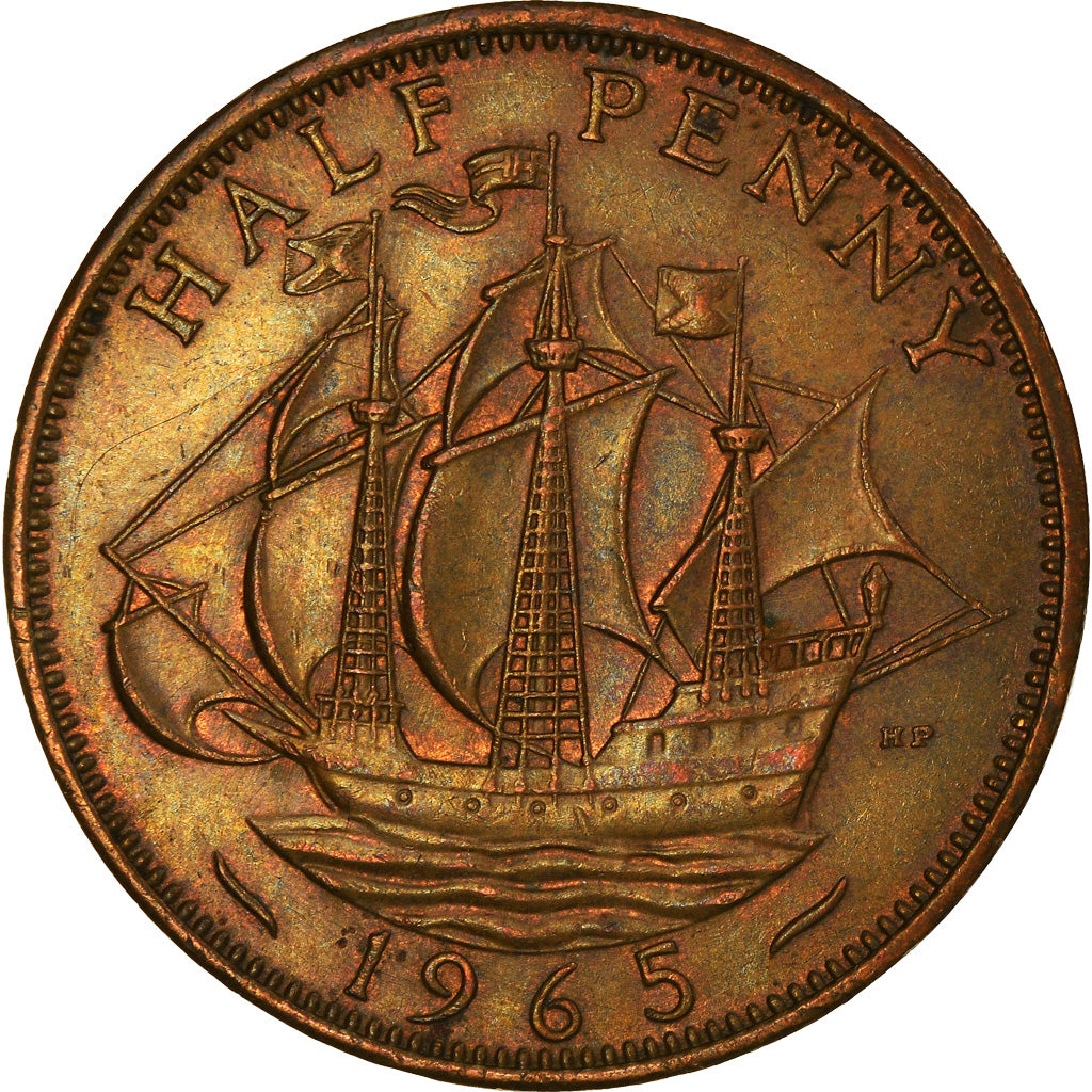 Coin, Great Britain, Elizabeth II, 1/2 Penny, 1965, AU(50-53), Bronze, KM:896