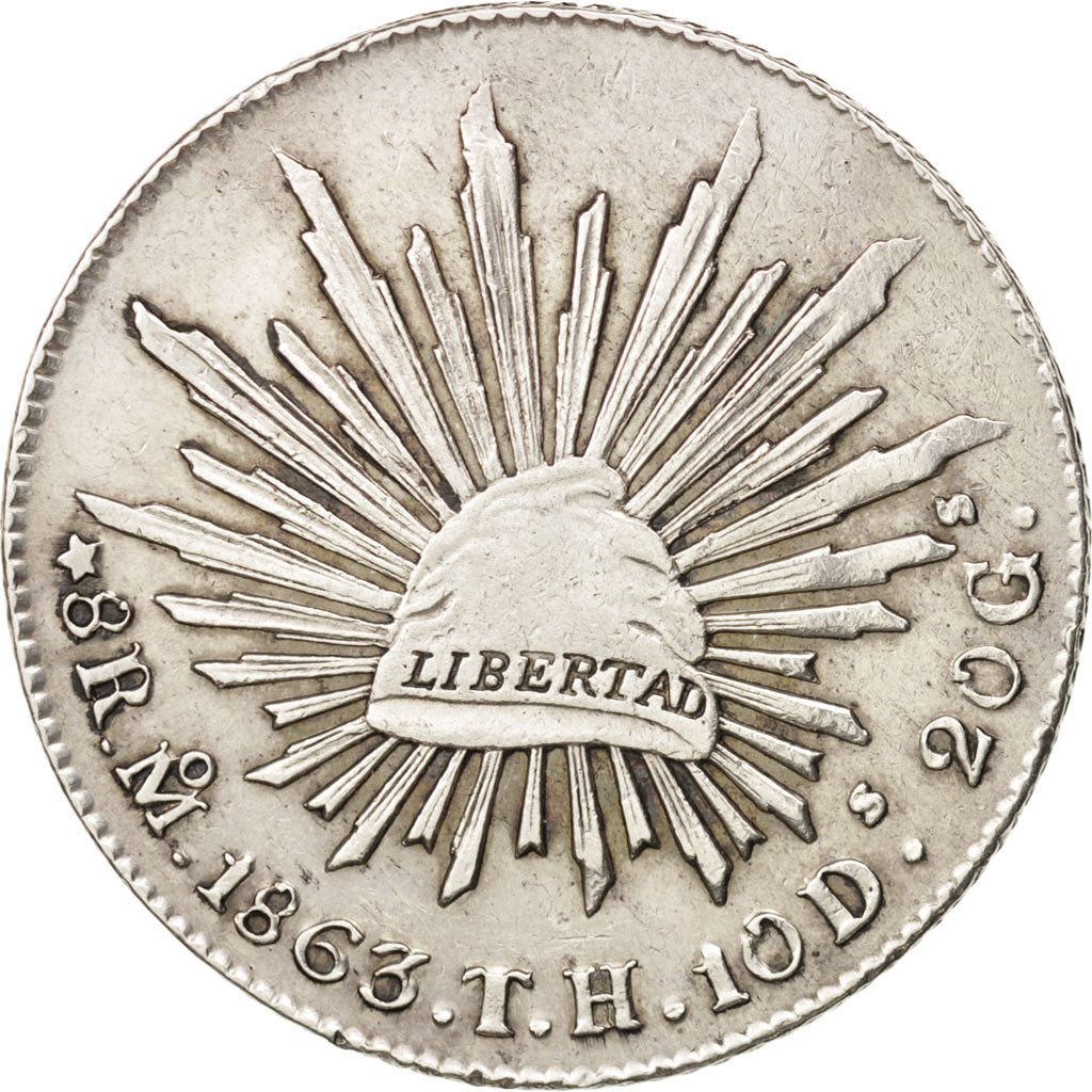 Mexiko, 8 Réales, 1863, Mexico City, AU(55-58), Silver, KM:377.10