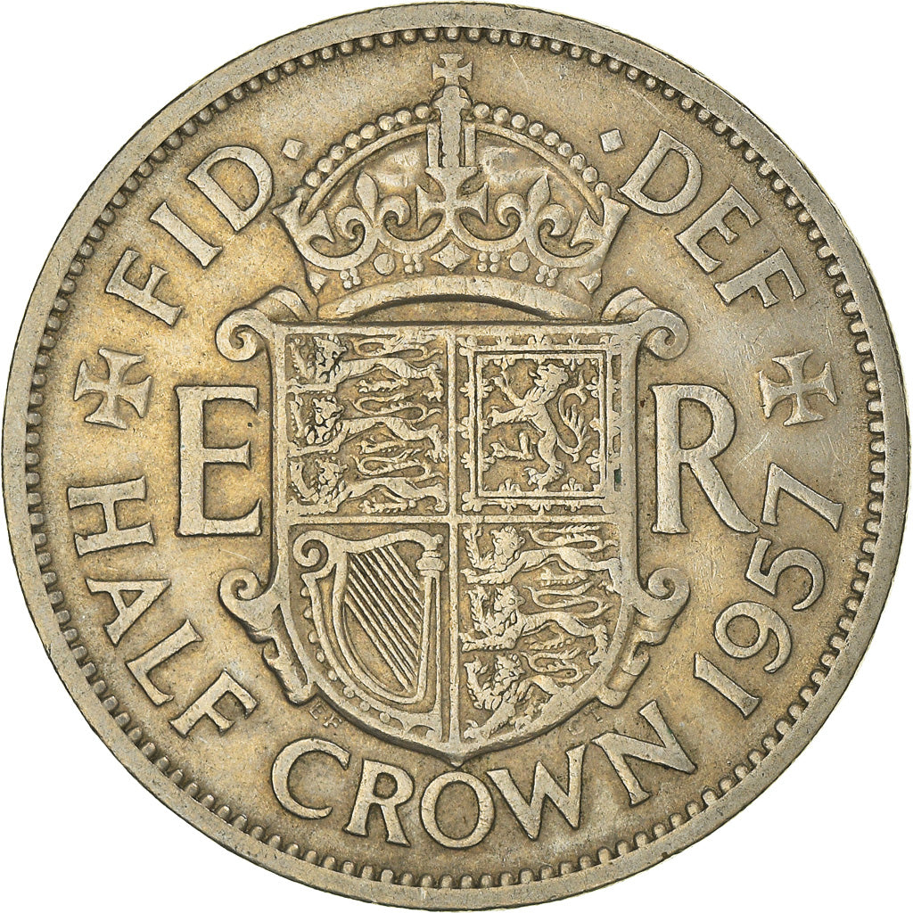 Münze, Großbritannien, Elizabeth II, 1/2 Crown, 1957, S+, Kupfer-Nickel