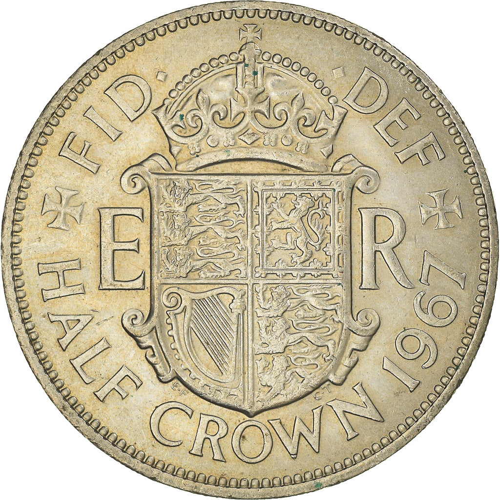 Coin, Great Britain, Elizabeth II, 1/2 Crown, 1967, AU(50-53), Copper-nickel