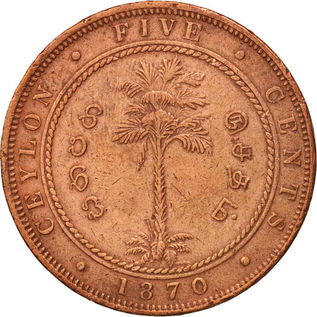 Münze, Ceylon, Victoria, 5 Cents, 1870, S+, Kupfer, KM:93