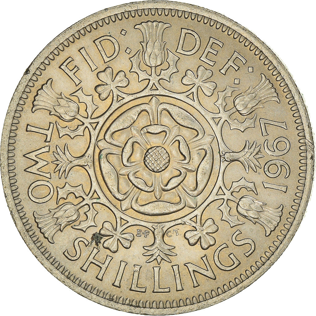 Moeda, Grã-Bretanha, Elizabeth II, Florin, Two Shillings, 1967, AU(50-53)