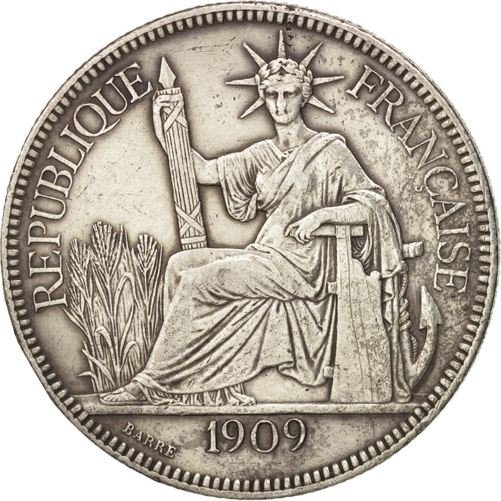 INDOCINA FRANCESE, Piastre, 1909, Paris, BB, Argento, KM:5a.1