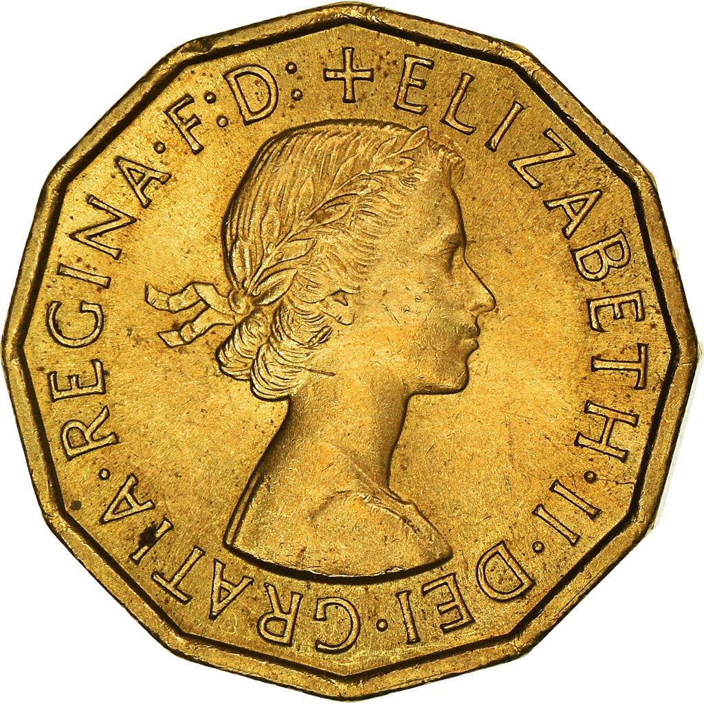 Coin, Great Britain, Elizabeth II, 3 Pence, 1965, AU(50-53), Nickel-brass