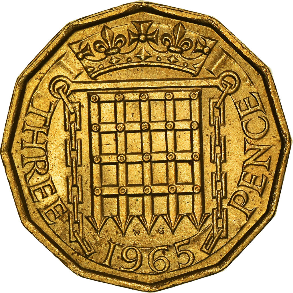 Coin, Great Britain, Elizabeth II, 3 Pence, 1965, AU(50-53), Nickel-brass