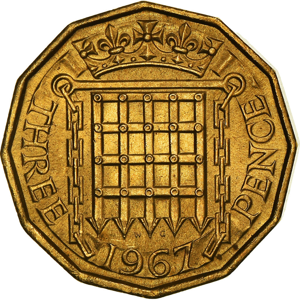 Coin, Great Britain, Elizabeth II, 3 Pence, 1967, MS(60-62), Nickel-brass