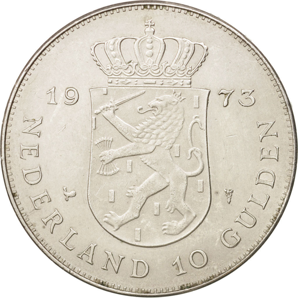 Moneta, Paesi Bassi, Juliana, 10 Gulden, 1973, SPL-, Argento, KM:196