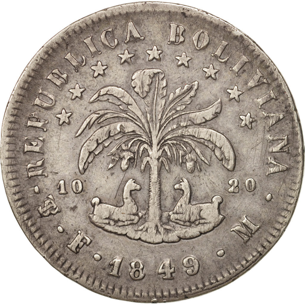 Moneda, Bolivia, 8 Soles, 1849, MBC, Plata, KM:109