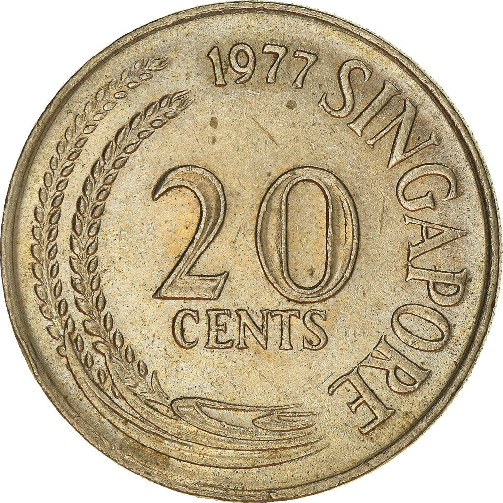 Coin, Singapore, 20 Cents, 1977, Singapore Mint, EF(40-45), Copper-nickel, KM:4