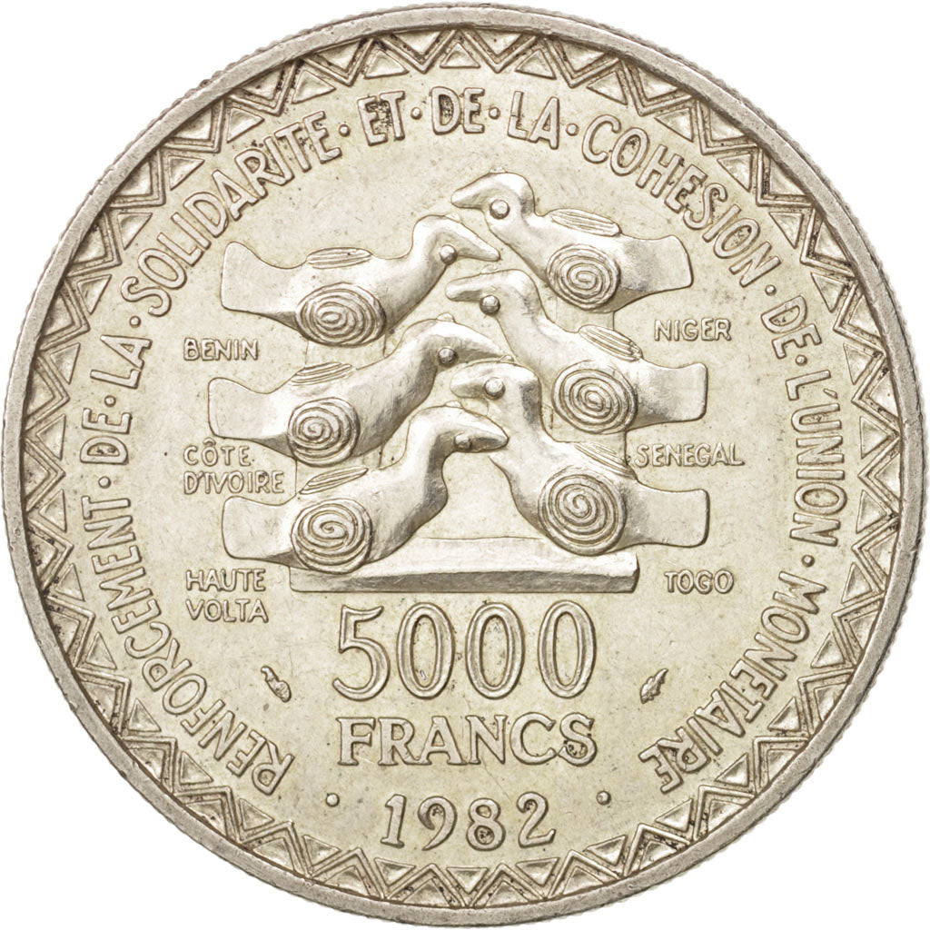 Stati dell'Africa occidentale, 5000 Francs, 1982, Paris, SPL-, Argento, KM:11