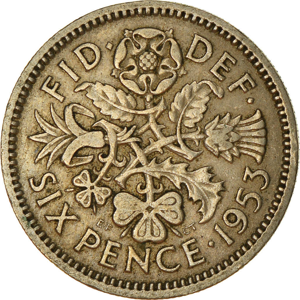 Coin, Great Britain, Elizabeth II, 6 Pence, 1953, VF(20-25), Copper-nickel