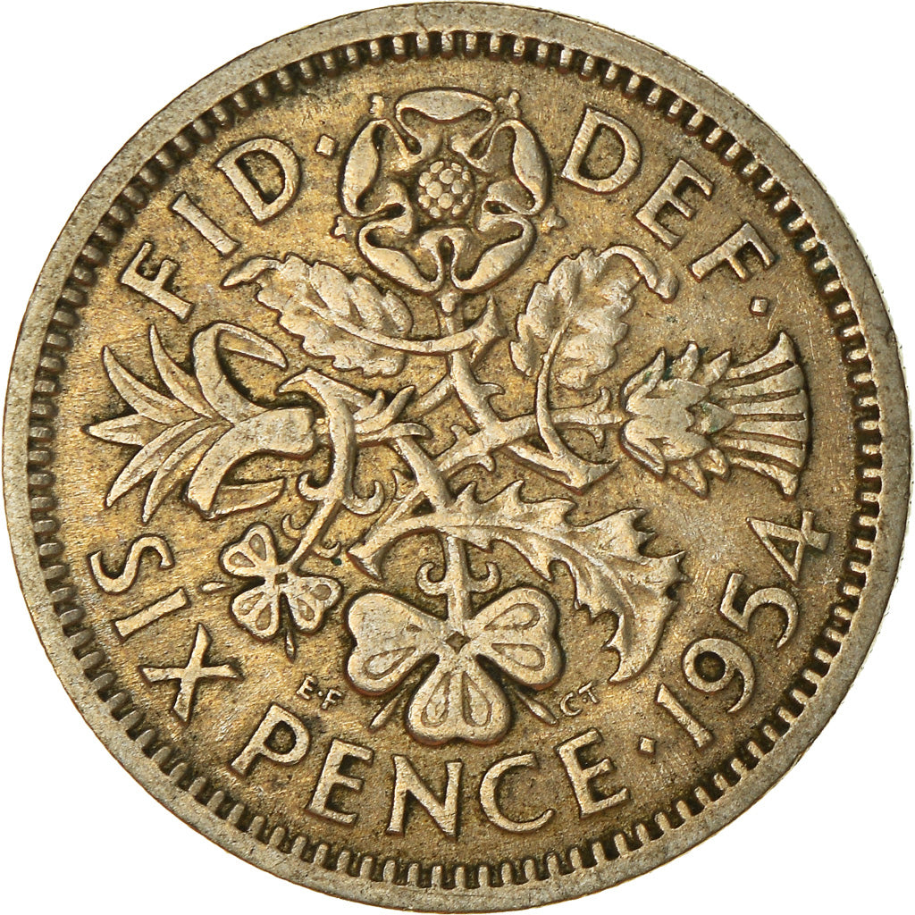 Coin, Great Britain, Elizabeth II, 6 Pence, 1954, VF(20-25), Copper-nickel