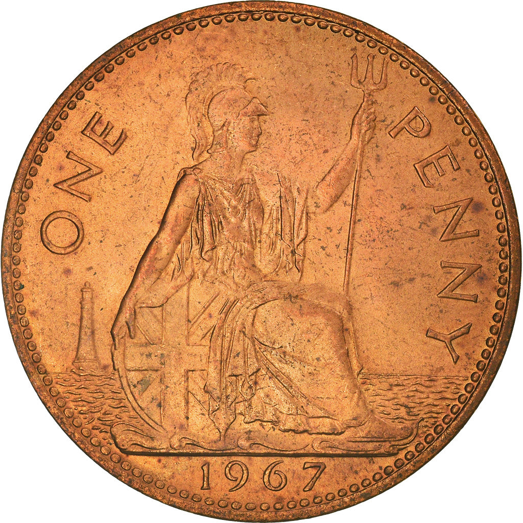 Coin, Great Britain, Elizabeth II, Penny, 1967, AU(55-58), Bronze, KM:897