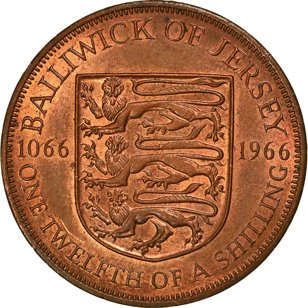 Coin, Jersey, Elizabeth II, 1/12 Shilling, 1966, EF(40-45), Bronze, KM:26