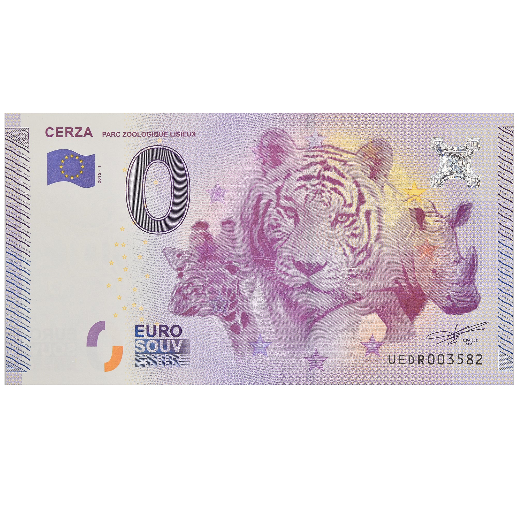 France, Tourist Banknote - 0 Euro, 14/ Parc Zoologique Cerza, 2015, UNC
