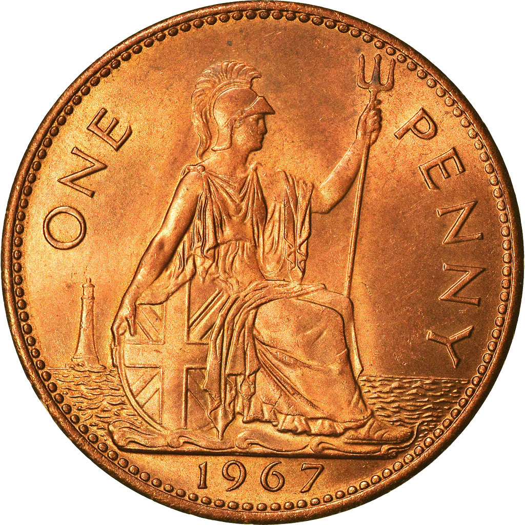 Coin, Great Britain, Elizabeth II, Penny, 1967, EF(40-45), Bronze, KM:897