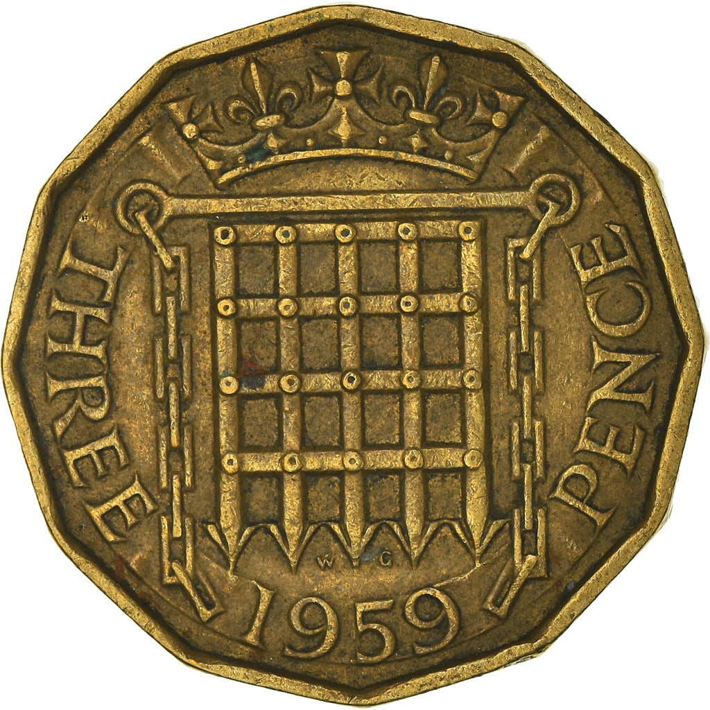 Münze, Großbritannien, Elizabeth II, 3 Pence, 1959, S+, Nickel-brass, KM:900
