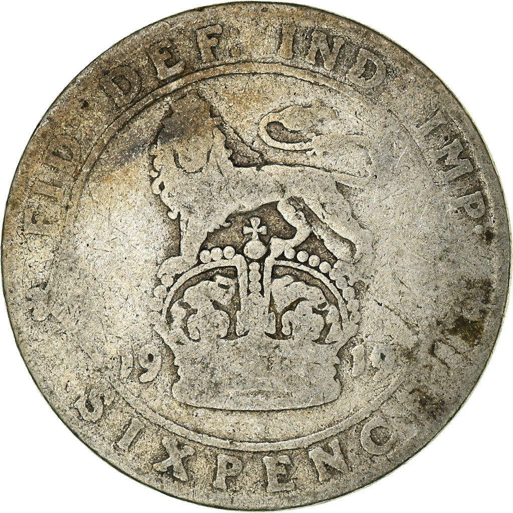 Coin, Great Britain, George V, 6 Pence, 1919, F(12-15), Silver, KM:815