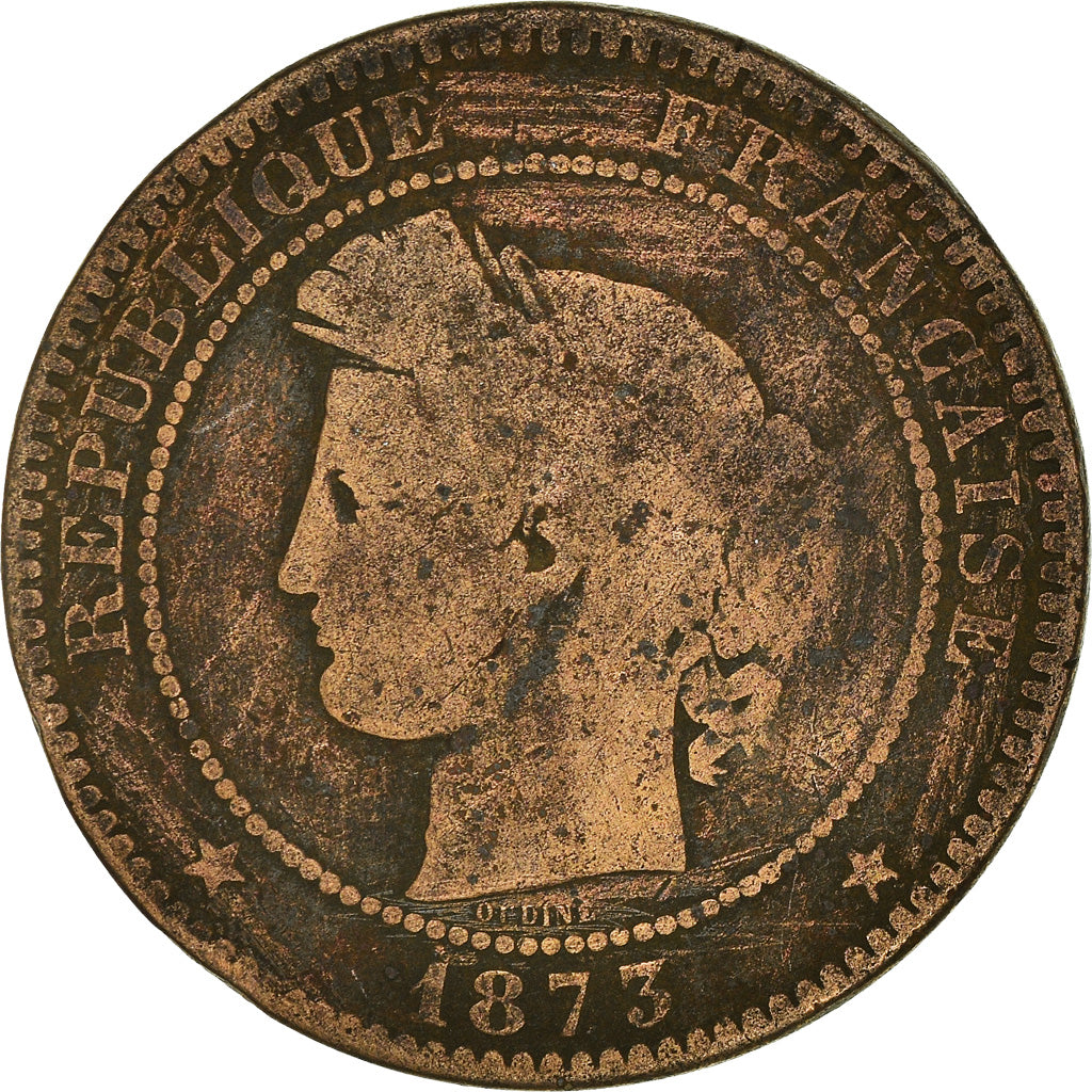 Coin, France, Cérès, 10 Centimes, 1873, Bordeaux, VF(20-25), Bronze, KM:815.2