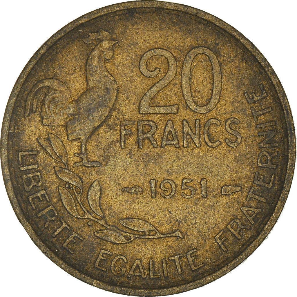 Munten, Frankrijk, Guiraud, 20 Francs, 1951, Paris, FR, Aluminum-Bronze