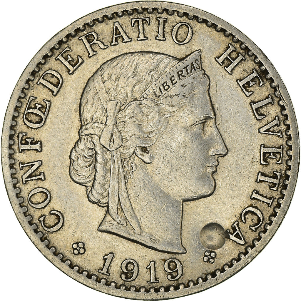 Coin, Switzerland, 20 Rappen, 1919, Bern, EF(40-45), Nickel, KM:29