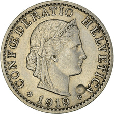 Coin, Switzerland, 20 Rappen, 1919, Bern, EF(40-45), Nickel, KM:29