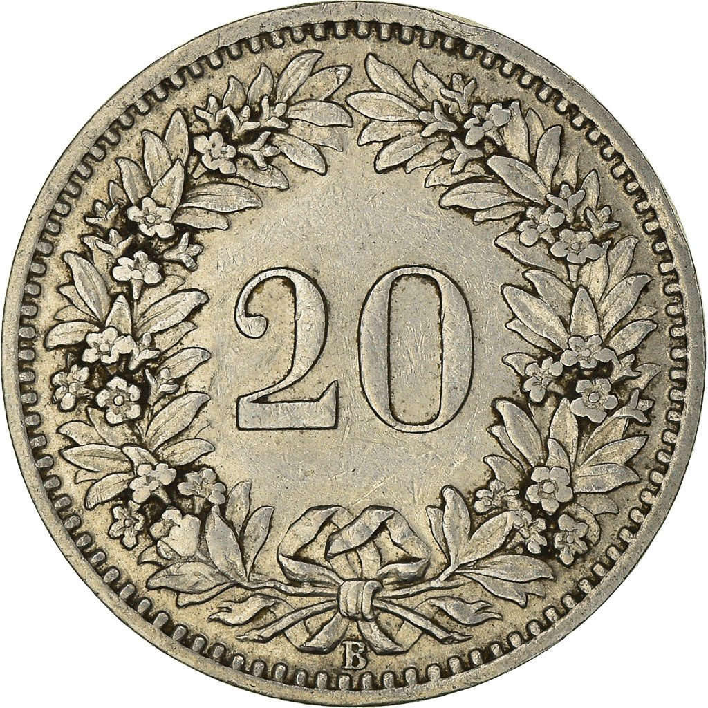 Coin, Switzerland, 20 Rappen, 1919, Bern, EF(40-45), Nickel, KM:29