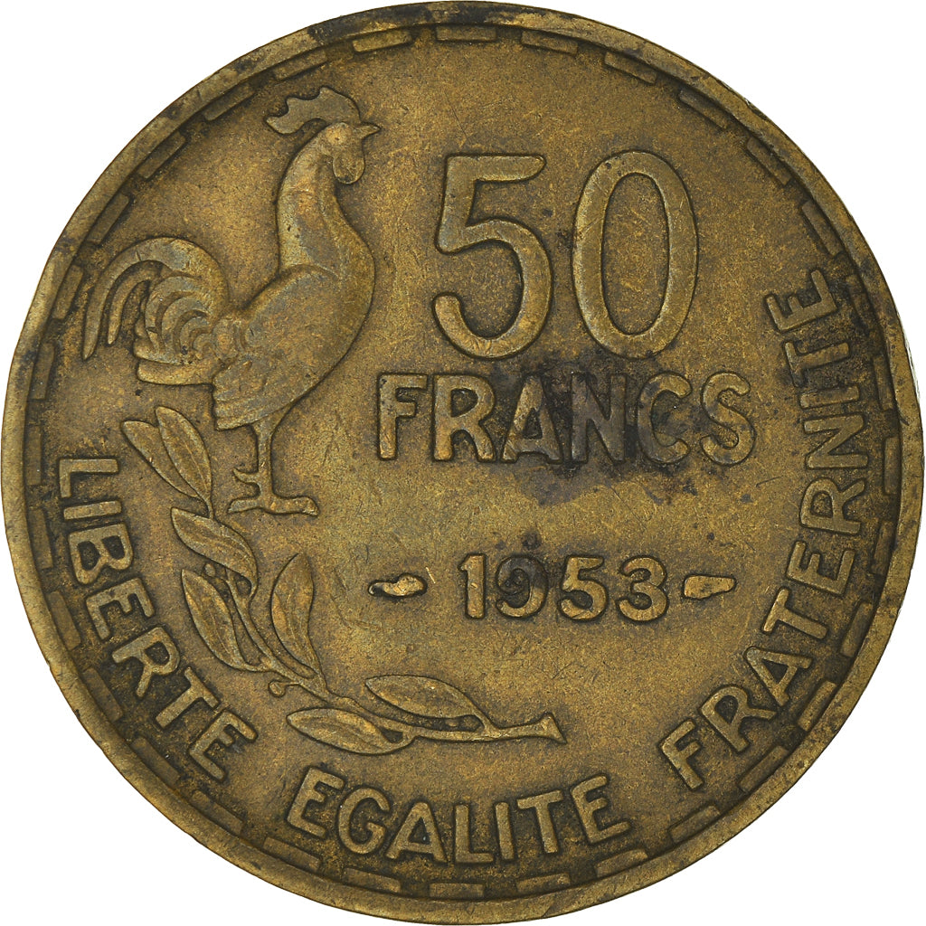 Moneta, Francia, Guiraud, 50 Francs, 1953, Paris, MB, Alluminio-bronzo