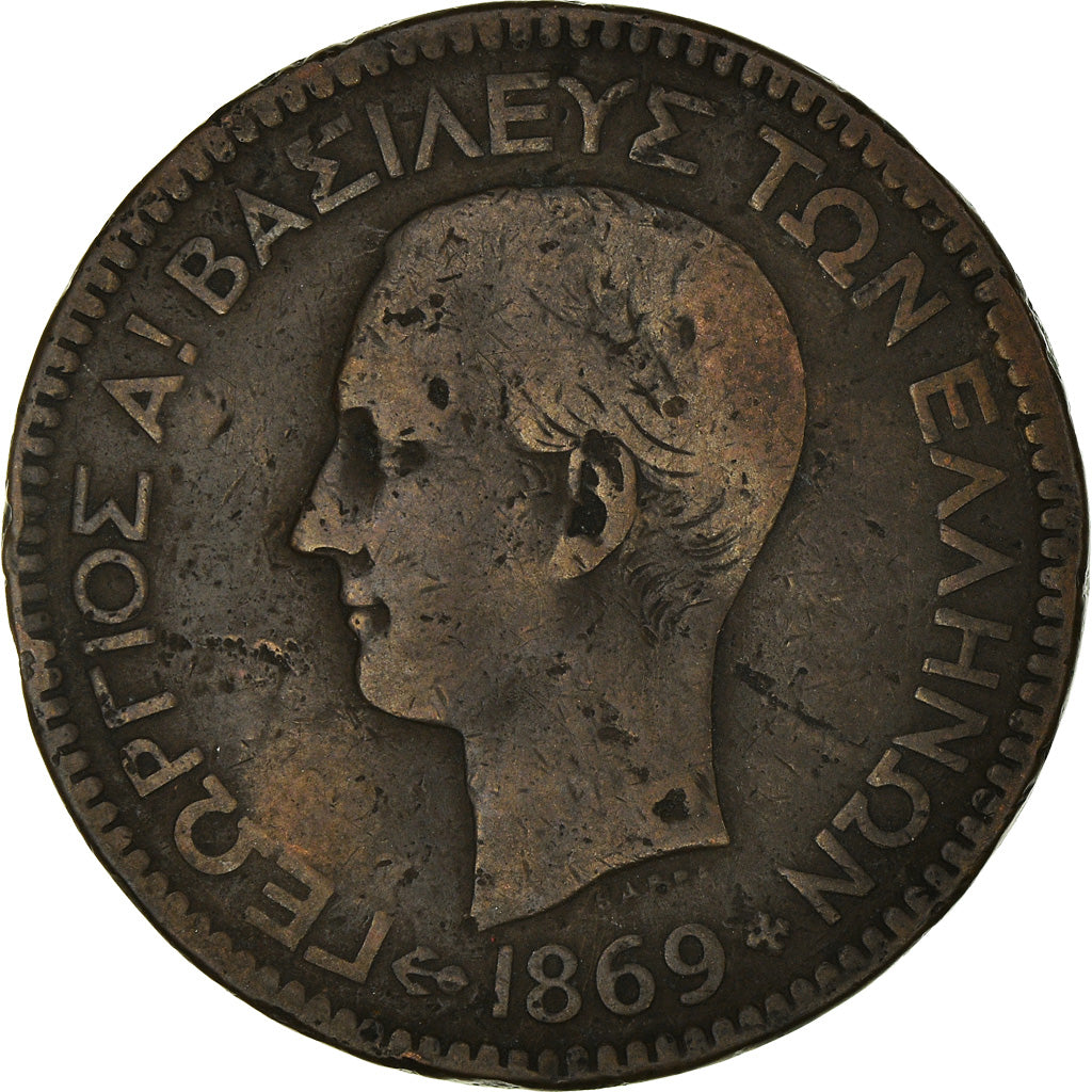 Münze, Griechenland, George I, 10 Lepta, 1869, Strassburg, S, Kupfer, KM:43