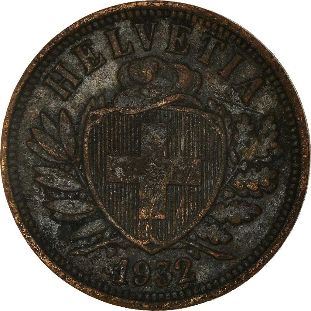 Coin, Switzerland, 2 Rappen, 1932, Bern, F(12-15), Bronze, KM:4.2a