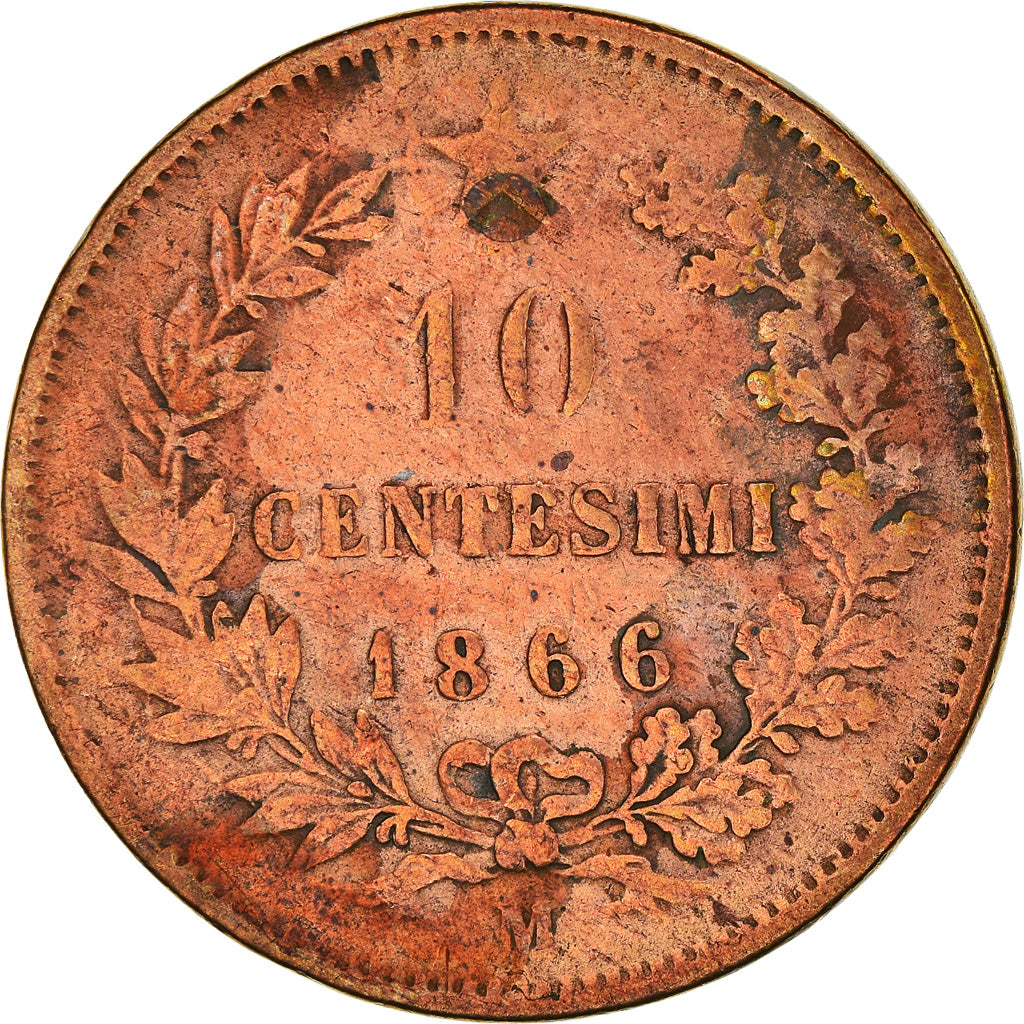 Münze, Italien, Vittorio Emanuele II, 10 Centesimi, 1866, Milan, S, Kupfer