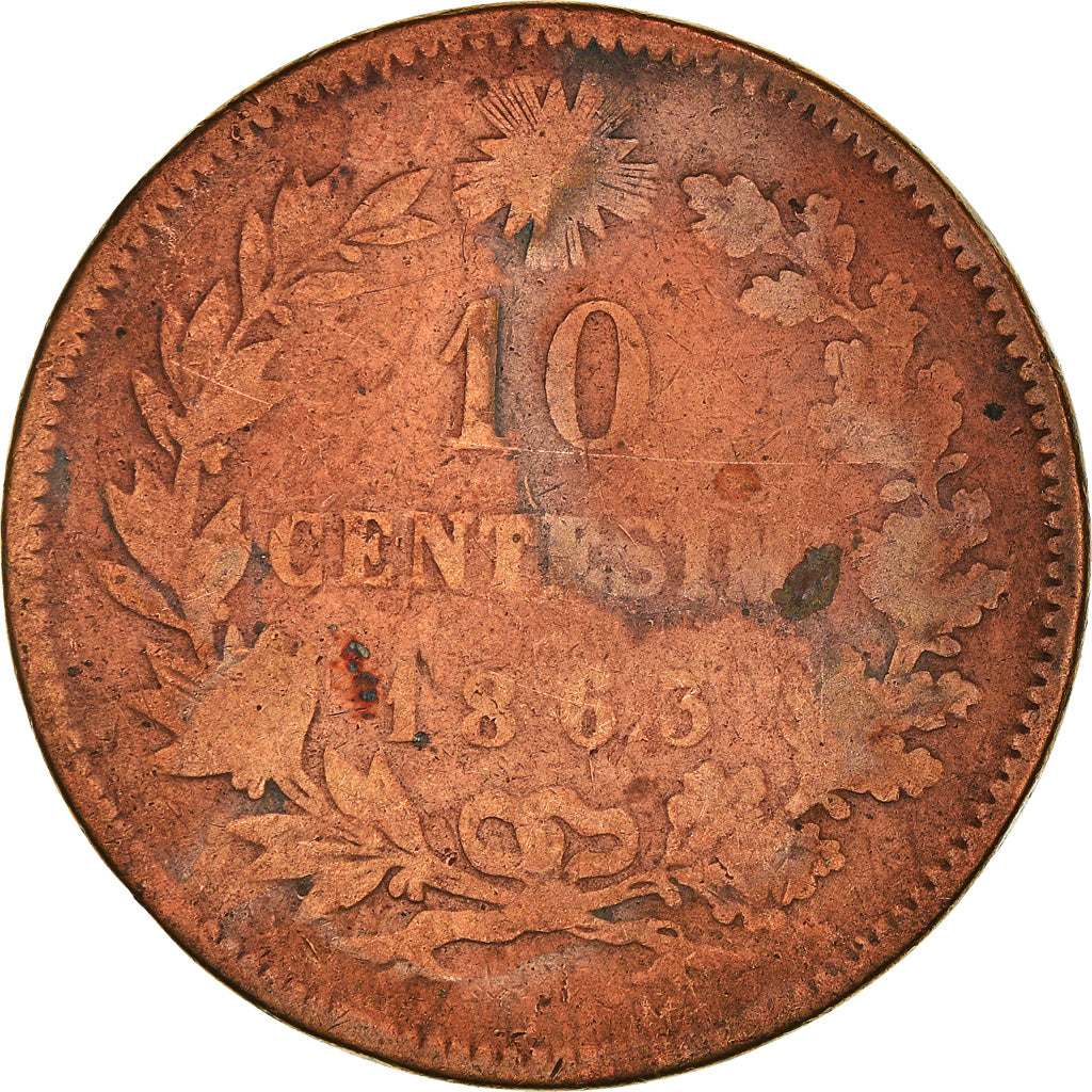 Coin, Italy, Vittorio Emanuele II, 10 Centesimi, 1863, VF(20-25), Copper