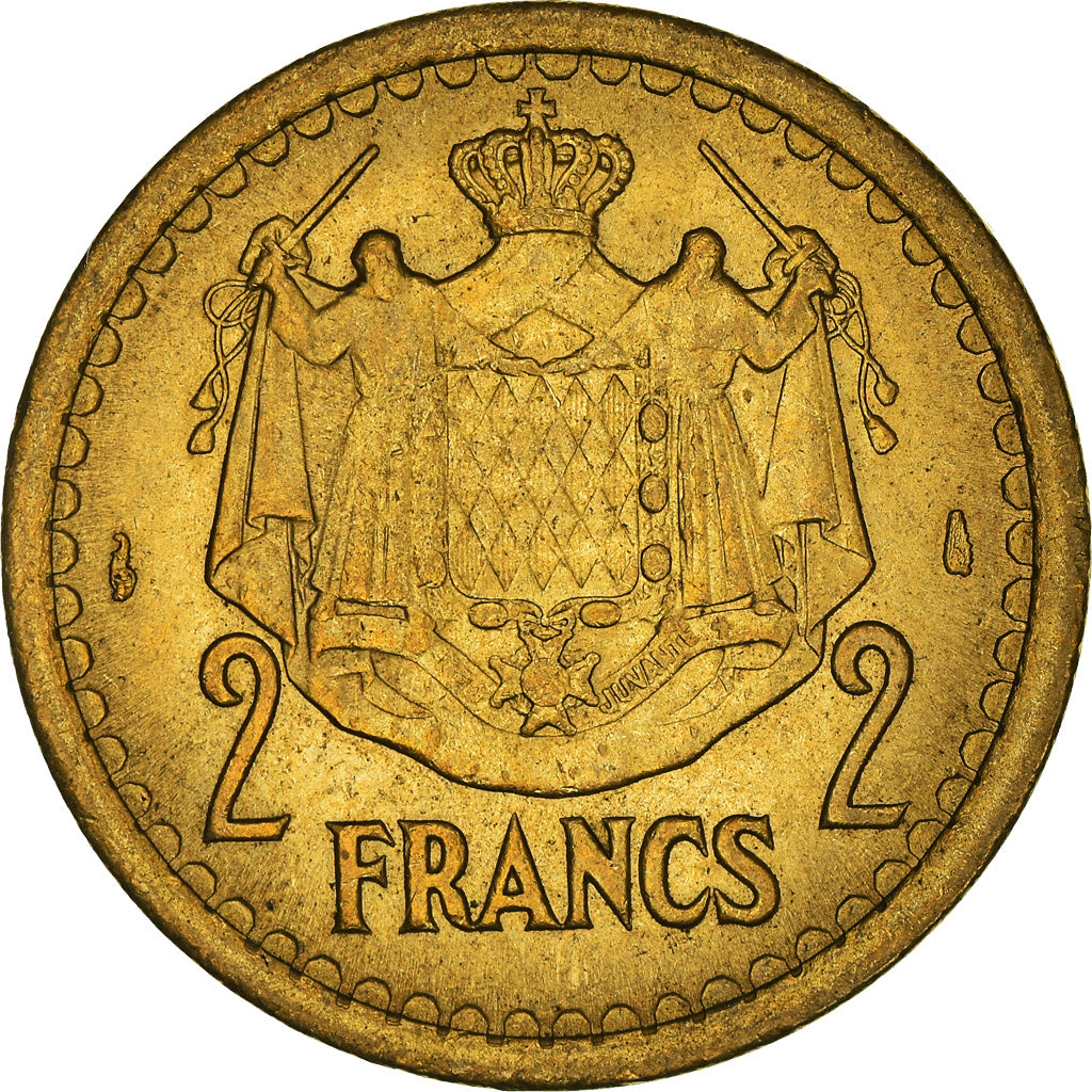 Moeda, Mónaco, 2 Francs, 1943, Paris, AU(50-53), Cobre-Alumínio, Gadoury:134
