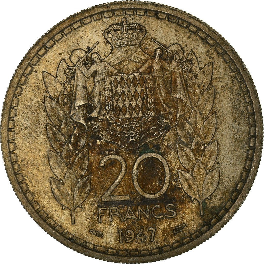 Moneta, Monaco, Louis II, 20 Francs, Vingt, 1947, MB, Rame-nichel, KM:124